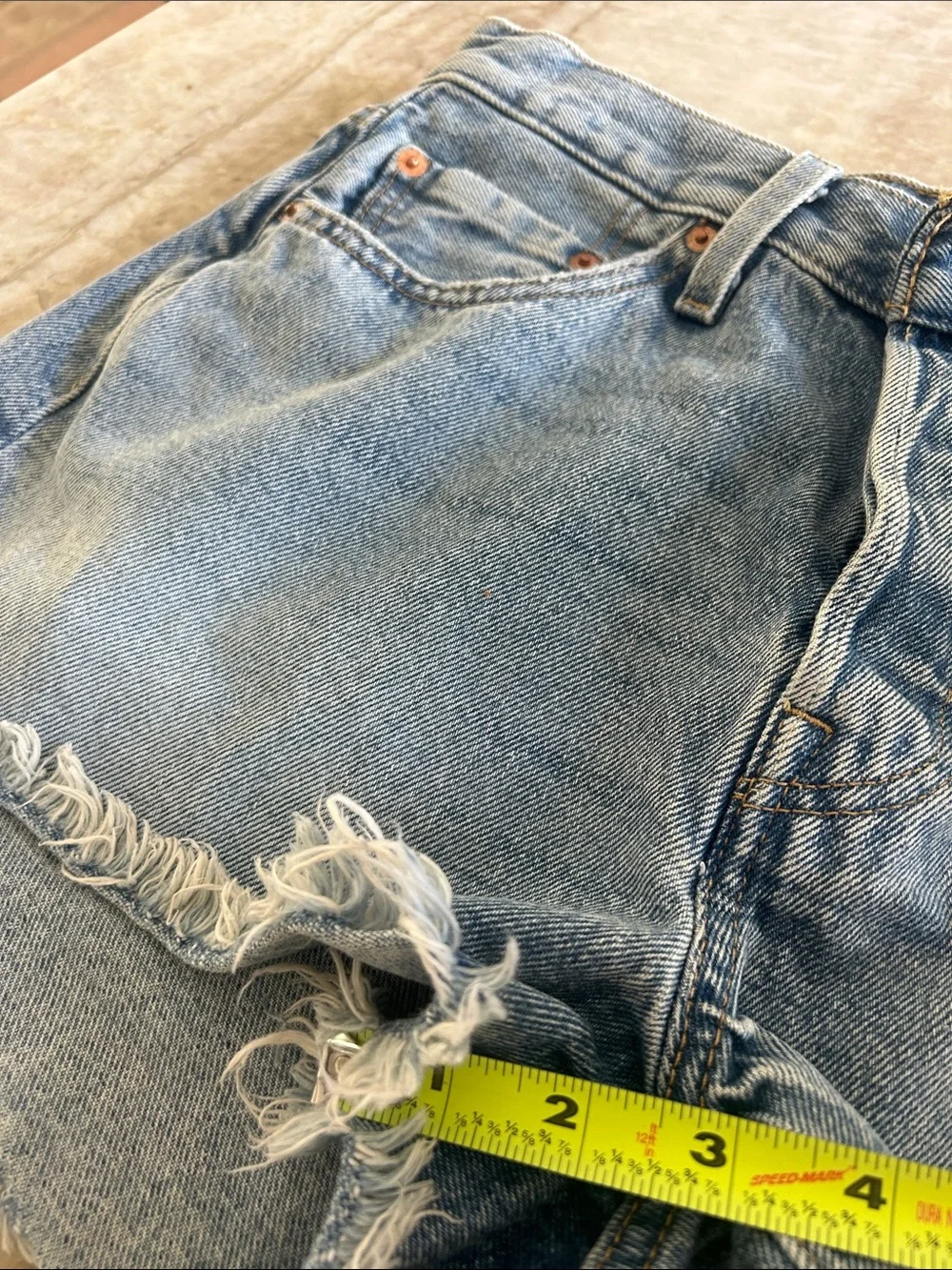 Levi's Washed Blue Denim Frayed Hem Women's Shorts